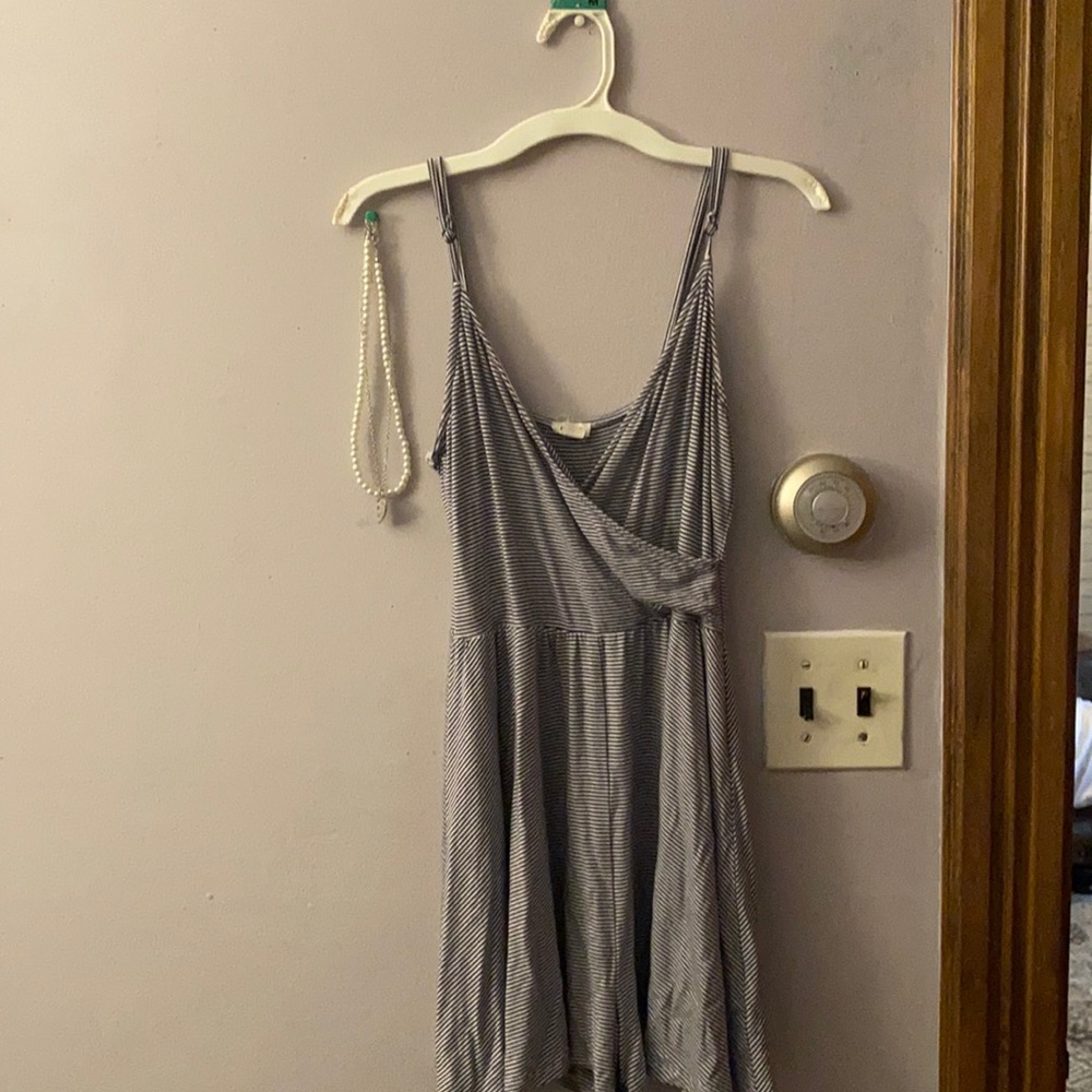 blue and white striped romper